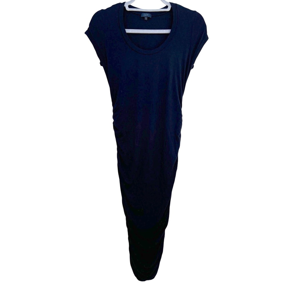 Sen Midi‎ Dress, Cap Sleeves, Side Rouche, Micromodal Fabric, Size 1 / Small